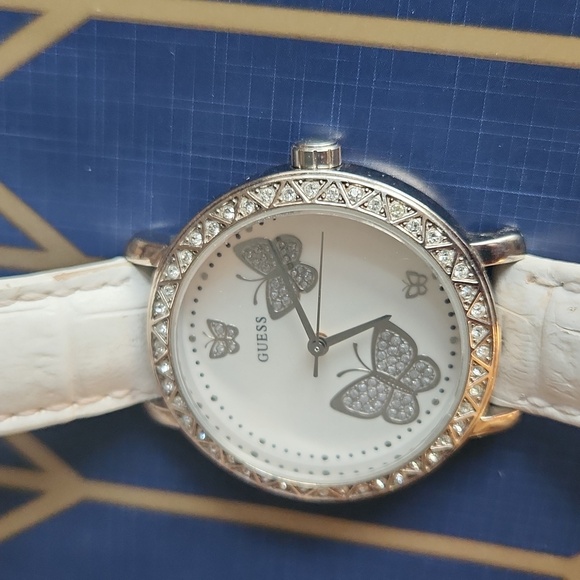 Guess White Butterfly Women\'s Watch Vintage Fun